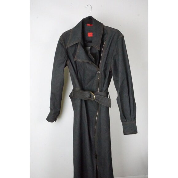 Isaia Dark Wash Denim Jean Long Belted Trench OvercoatBRAND NEW